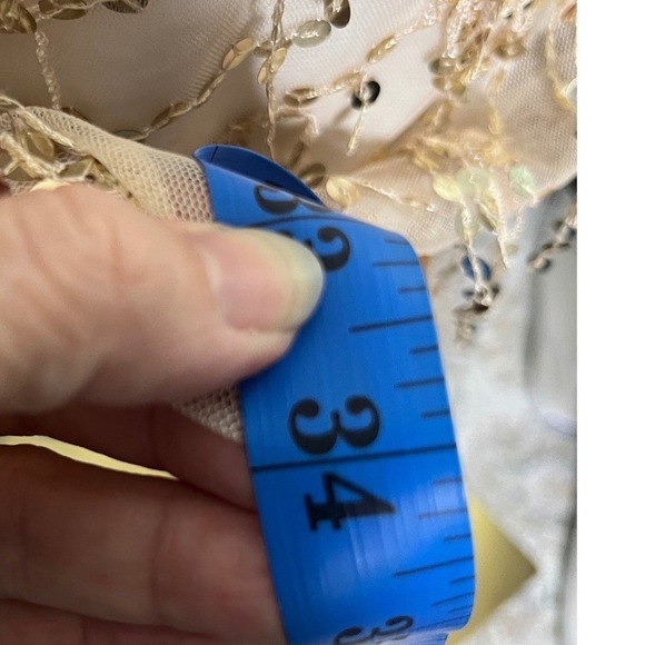 Gold‎ Sequin Fringe Mini Dress Nude Lined Party Night Out Size 6 - Picture 8 of 9